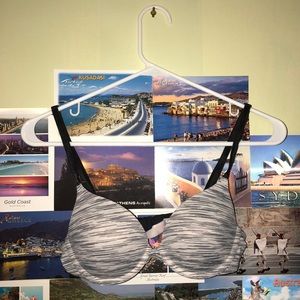 PINK gray and white striped bra